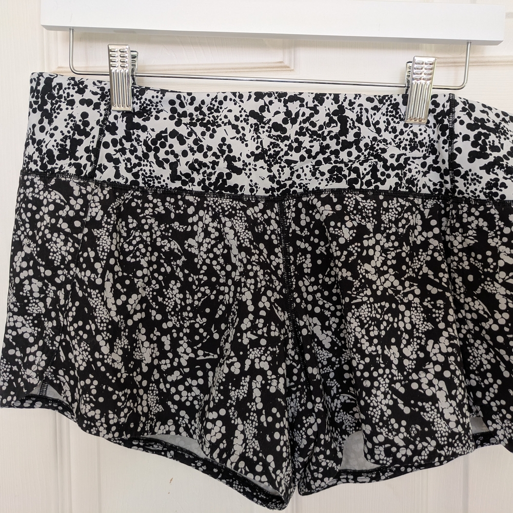 Lululemon Athletica Black and White Athletic Shorts with Intricate Print
